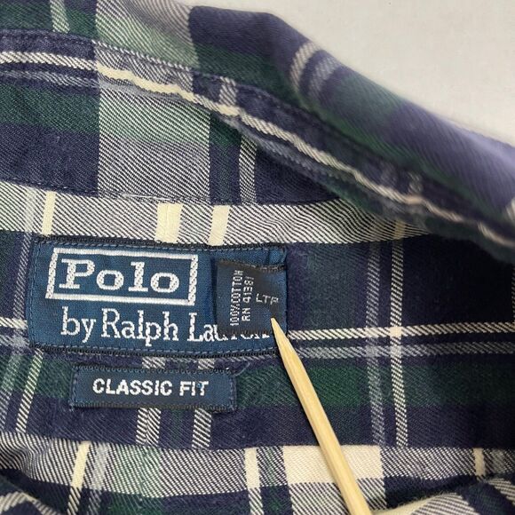 Vtg Polo Ralph Lauren Shirt Mens Classic Fit L Tartan Plaid Long Sleeve Grunge - Picture 10 of 12